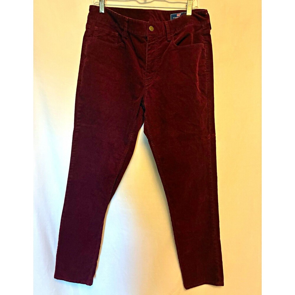 Vineyard Vines Men's Corduroy Pants Sz 32 Flat Front Stretch Burgundy Pockets